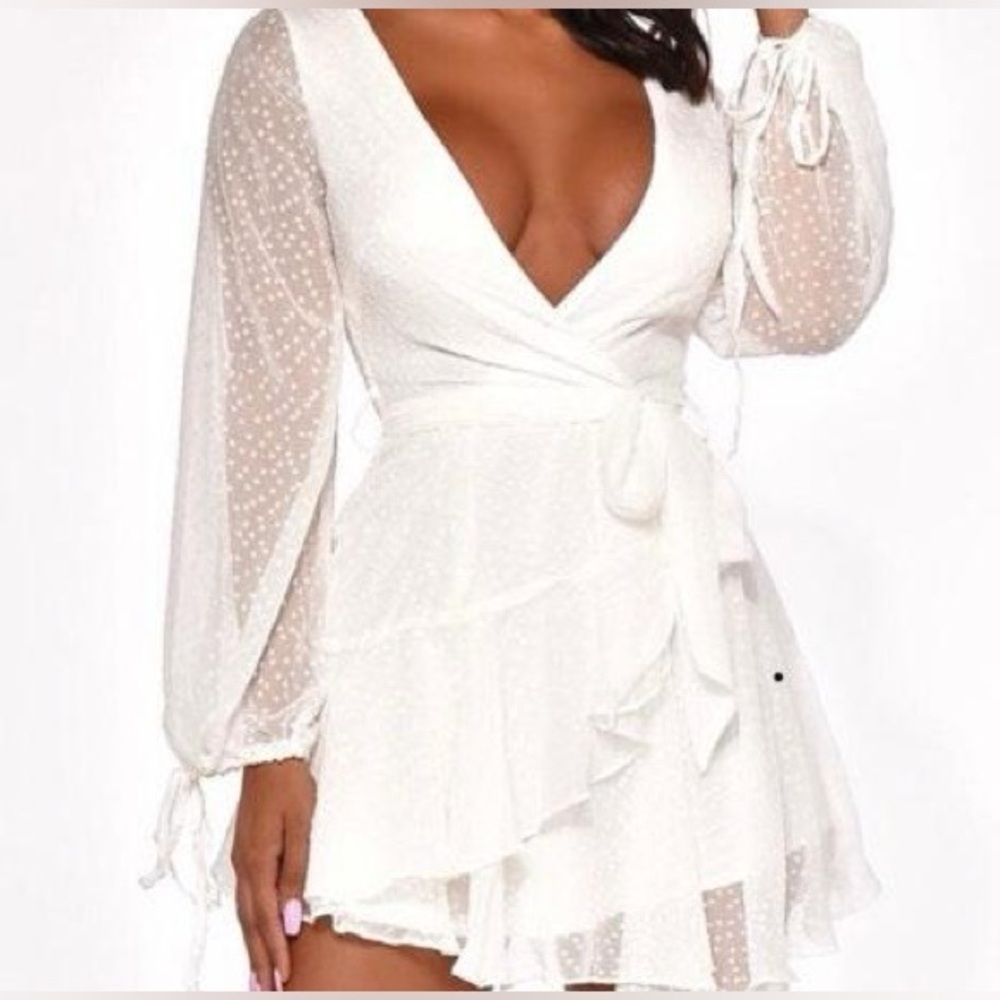 Saints + Secrets Wrap Dress with Sheer Sleeves - Picture 12 of 12
